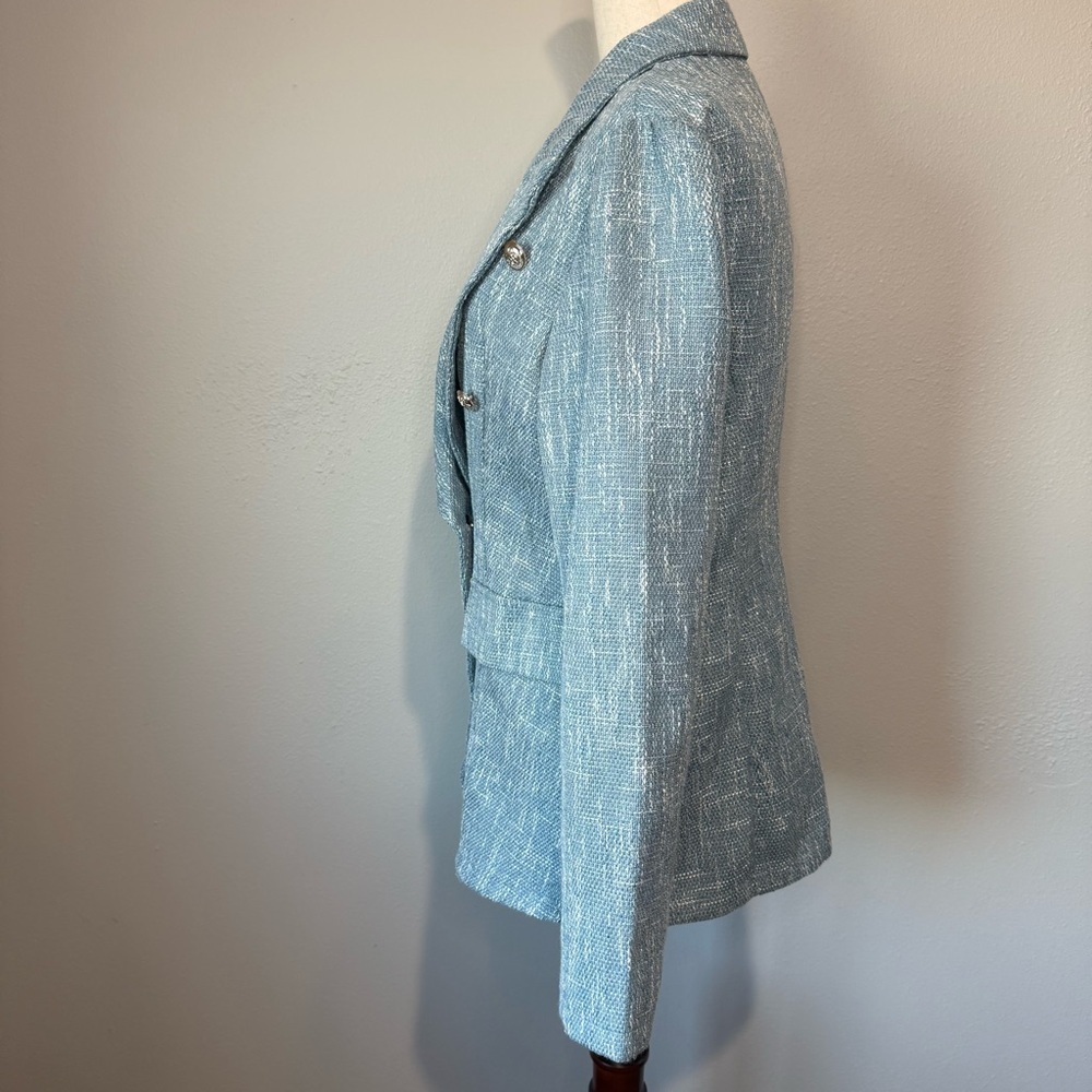 Sason Textured Double-Breasted Blazer – Blue – Size L (US 8/10) - Picture 5 of 10